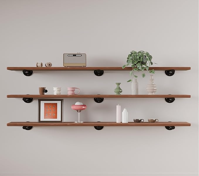 IEO Floating Shelves for Wall Shelf 60 inches Long 11.8" Extra Width Farmhouse Bathroom Decor Bedroom Kitchen Shelves Living Room Wall Mounted Set of 3, Rustic Brown Soild Wood