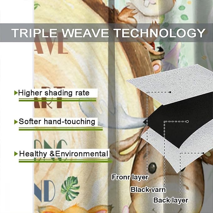 Kids Safari Animal Curtains Cute Watercolor Wildlife Jungle Window Treatments for Boys Girls Bedroom Inspirational Motivational Quotes Nursery Children Drapes for Living Room W42xL45