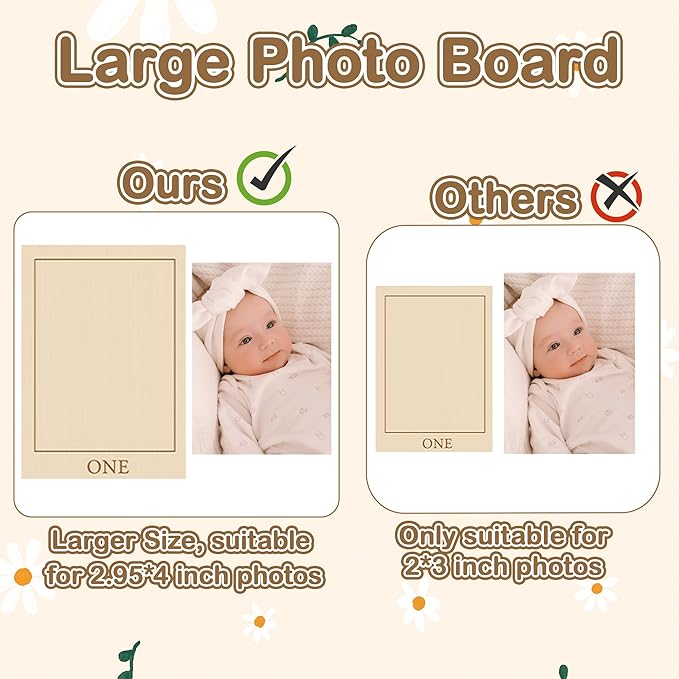 R HORSE Large My First Year Photo Frame Board, 23 x 15 Inches 3D Daisy Birthday Decorations Display Wood Board, Baby First Year Picture Frame 12 Months Milestone 1st Birthday Nursery Decor Gift