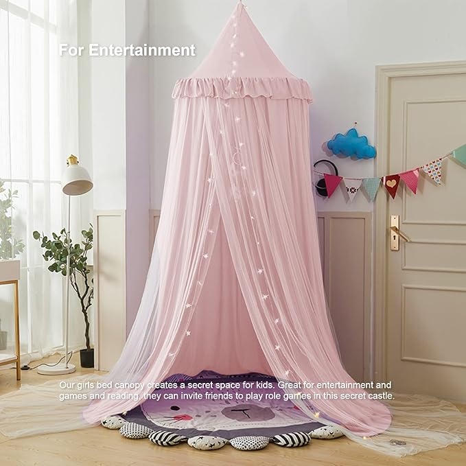 Bed Canopy for Girls, Double Layer Dome Mosquito Net Princess Canopy for Girls Bed Room Decor Reading Nook (Light Pink)