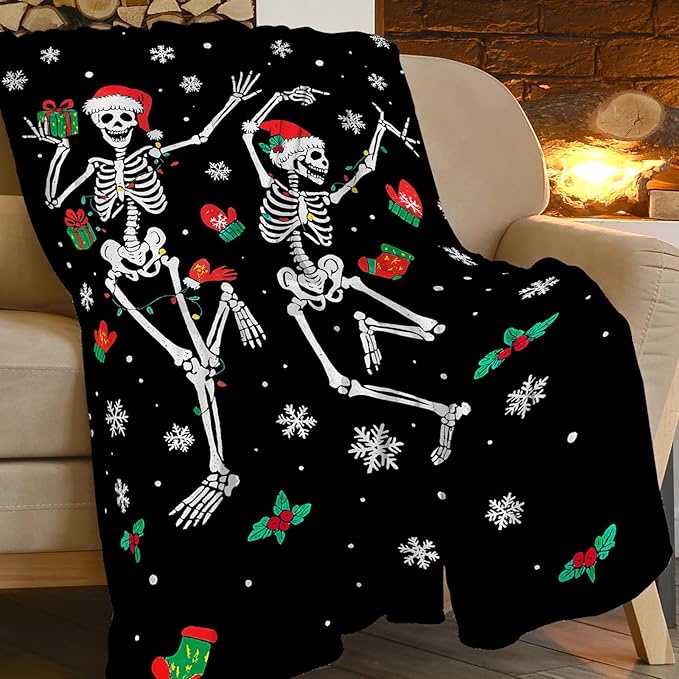 Gothic Fleece Blanket Christmas Skull Throw Blankets for Girls Boys Super Soft Warm Flannel Funny Throws Gifts for Men Women Cozy Fuzzy Plush Stuffed Couch Bed Bedding Decor 60"x50"