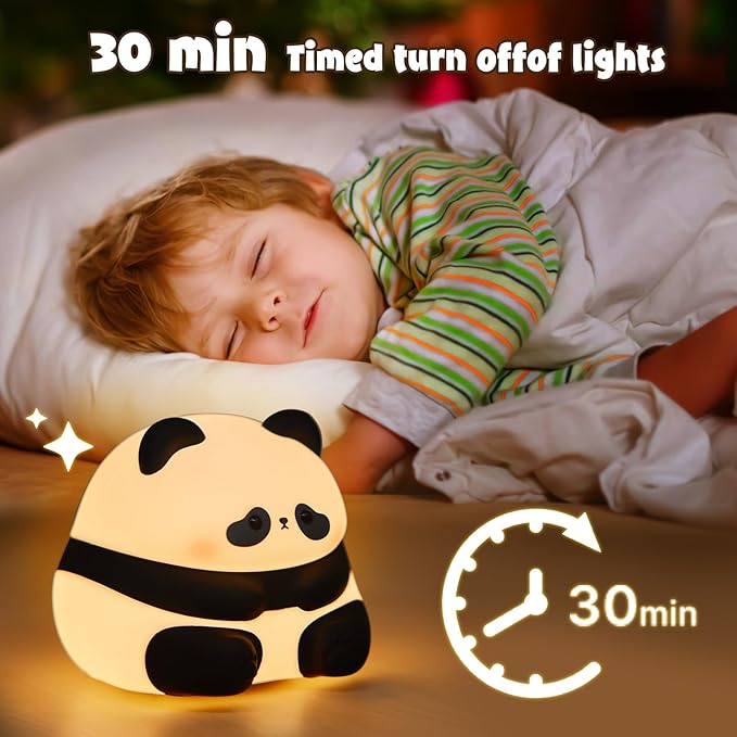 Cute Panda Night Light LED Silicone Squishy Animal Lamp for Kids – 3 Dimming Levels Ideal Nightlight for Nursery – for Boys and Girls – Fun Room Decor – Soft and Safe Breastfeeding Light