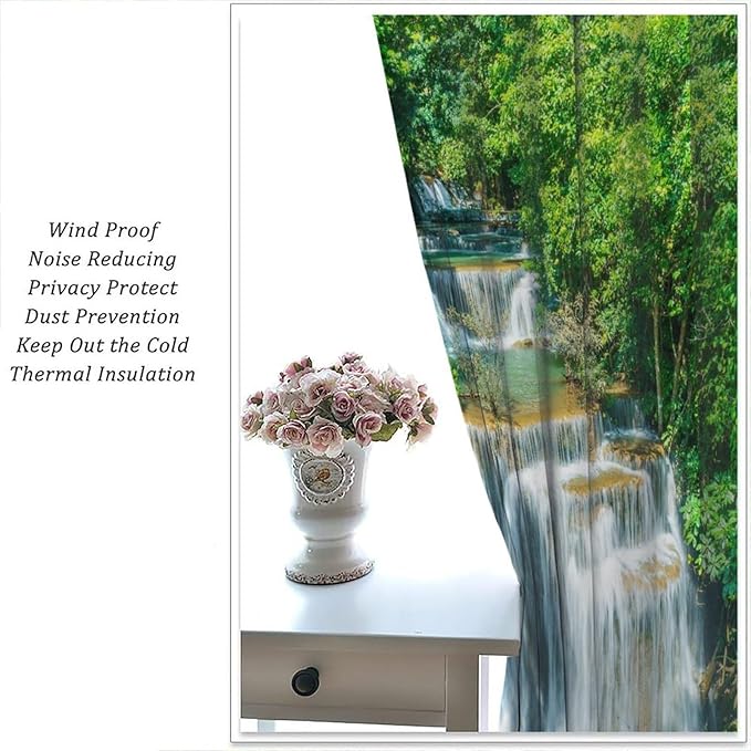 Scenic Nature Blackout Curtains, Natural Falls Landscape Forest Tree Waterfall Scenery Window Drapes, for Bedroom Living Room 72" W X 63" L