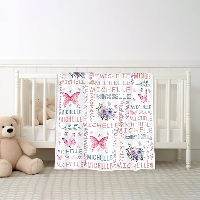 Ships Next Day, Personalized Baby Blankets, Custom Baby Blanket with Name for Girls,Gift for Chrismas Birthday Memorial Day, Customized Flannel Blanket for Kids Adults 50"X60"