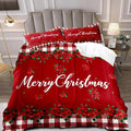 LUVIVIHOME 3PCS Merry Christmas Comforter Set King, Farmhouse Bedding, Holiday New Year Xmas Floral Checkered Red Buffalo Plaid Bedding, Poinsettia Christmas Decorations, Xmas Gifts, 2 Pillow Cases