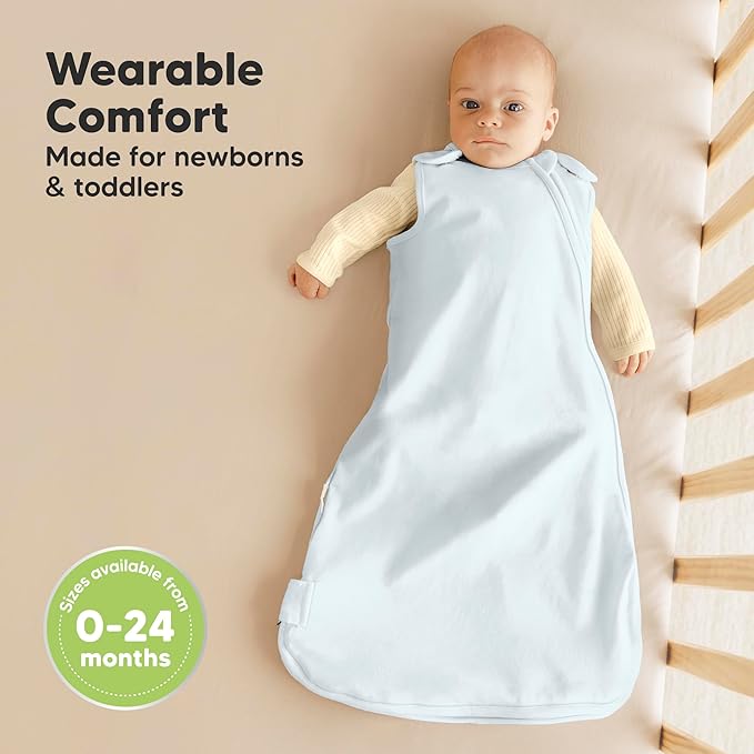 2-Pack Organic Baby Sleep Sacks, 100% Cotton - Soft & Breathable 0.5TOG Baby Wearable Blanket, Toddler Sleeping Sack 18-24 months, Easy to Wear Transitional Swaddles for Newborns, Infants(Glacier, L)