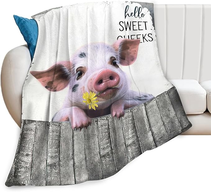 Tijuboni Funny Pig Throw Blanket Pig Gifts for Girls Boys Women Men Kids Adults Soft Flannel Fleece Blanket for Couch Sofa Bed Home Decor 50"x60"