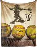 Custom Softball Blanket with Number Name: Personalized Fluffy and Warm Gift for Baby Toddler Kids and Adults Birthday Skin-Friendly Flannel Fabric(60X80inch)
