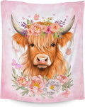Highland Cow Blanket for Adults - 50" x 60" Inches Highland Cow Fuzzy Blanket for Teens - Pink Soft Lightweight Throw for Sofa, Bed & Travel