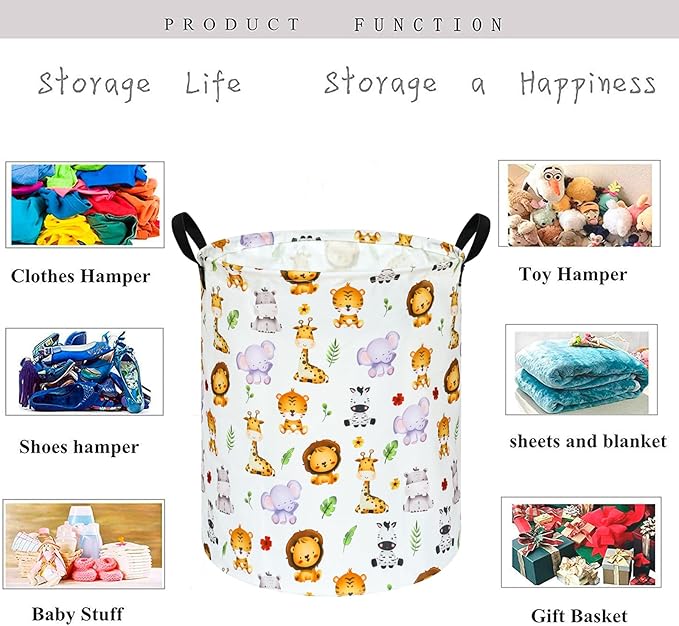 KUNRO Tiger Animals Round Laundry Basket Hamper Kids Toys and Clothes Storage Basket Children Gift Basket Baby Toy Organizer Bins for Room Decor