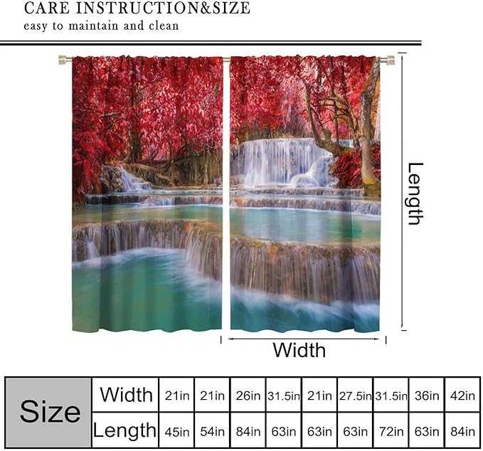 Natural Landscape Waterfall Blackout Curtains, Scenic View Waterfall Forest Autumn Window Drapes, for Bedroom Living Room 72" W X 63" L