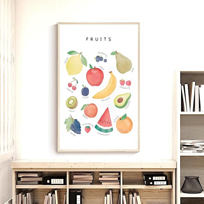 OZCONO Vegetables and Fruits Educational Posters, Harvest Chart Kids, Classroom Decor, Rainbow Nursery Wall Art, Homeschool Education Guide (Unframed) (16x24)
