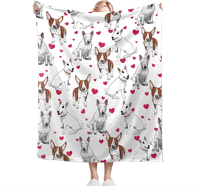 Bull Terrier Gifts and Decor - Cute Dog Throw Blanket for Girls, Women, Kids, Adults - Soft Warm Cozy Fleece for Couch, Sofa, Bed 50"x40"