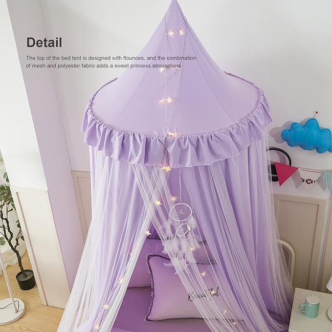 Bed Canopy for Girls, Double Layer Dome Mosquito Net Princess Canopy for Girls Bed Room Decor Reading Nook (Purple)