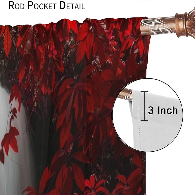 Red Forest Waterfall Blackout Windows Curtains, 2 Panels, 42x54in, Red & Black, Rustic Style, Rod Pocket Top, Suitable for Bedroom, Living Room