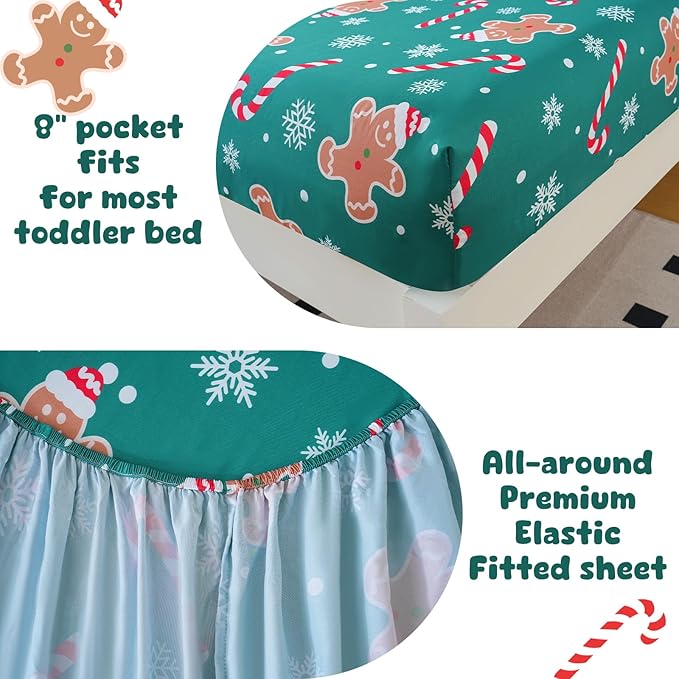 LONAVA Toddler Kids Comforter Set - 4 Pieces Toddler Bedding Sets for Boys Girls Children, Ultra Soft Microfiber Bed in A Bag with Flat Fitted Sheets, Gingerbread Man