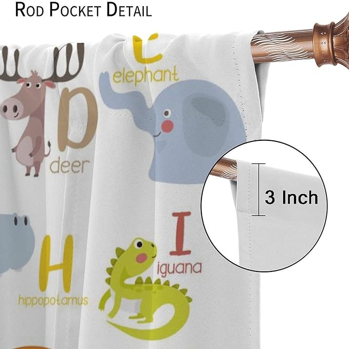 Kids Alphabet Curtains Funny Cartoon Educational Learning Cute Animal Zebra Curtain with Rod Pocket for Bedroom Living Room Decor Drapes Window Treatments 2 Panels Set 42" W X 63" L