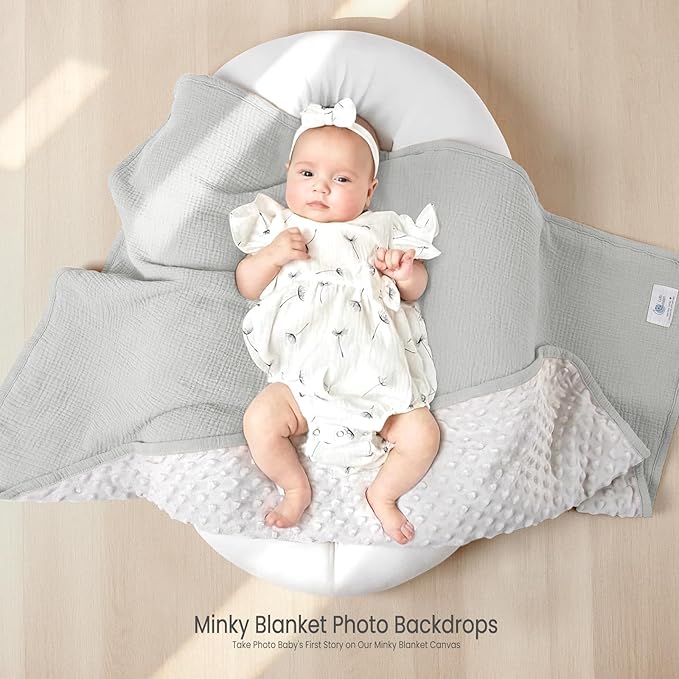 lulumoon Baby Blankets for Boys Newborn: Muslin & Minky Dotted Backing - Thermal Receiving Blanket for Stroller & Registry Gift 30"x40"（Gray