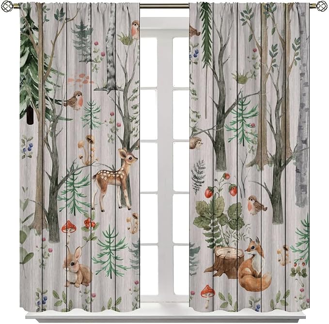 Forest Animal Curtains,Winter Dry Branches Pine Tree Moose Bear Animal Print Curtains for Children Boys and Girls Bedroom Living Room 84x84in