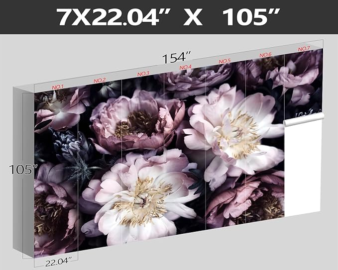 XMPMBM-Purple Peony Floral Fabric Wallpaper Living Room Bedroom Bathroom Wall Mural-W 154" X H 105"（112 Square Foot）