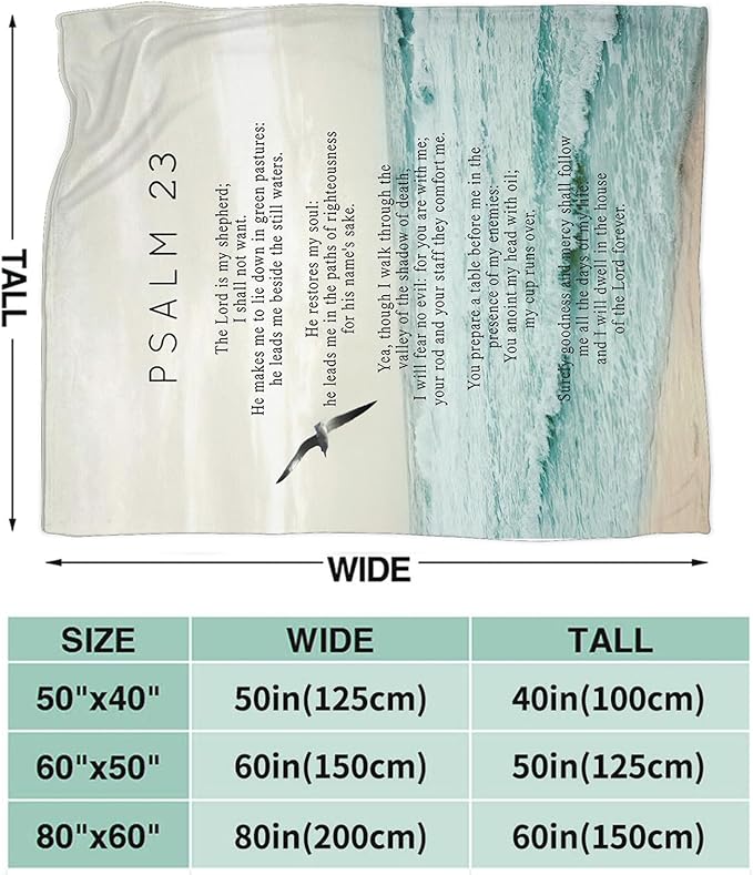Tijuboni Psalm 23 Throw Blanket Christian Religious Gifts for Women Men Girls Boys Kids Adults Soft Flannel Fleece Blanket for Couch Sofa Bed Home Decor 40"x50"