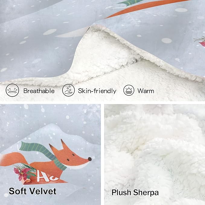Fox Winter Personalized Receiving Sherpa Fleece Baby Blankets for Girls Boys Kids, Swaddle Blankets Gift for Newborn Crib Infants 30x40 Inches