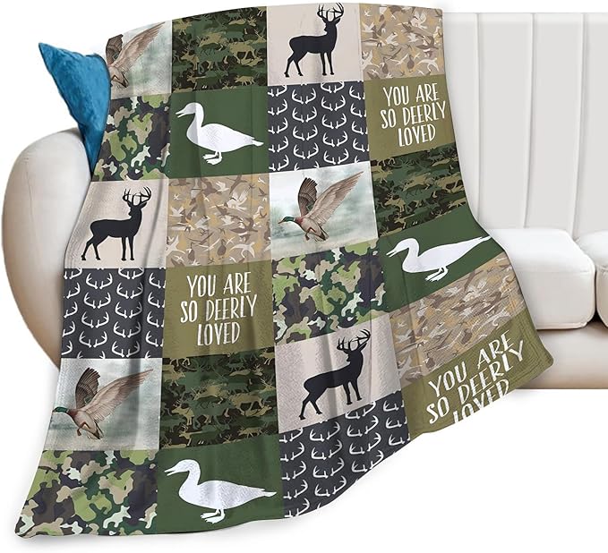 Hunting Blanket for Women Men Adults - Deer Duck Throw Blanket - Gifts for Hunting Lovers - Soft Warm Cozy Fleece Blanket for Couch Sofa Bed 50"x60"