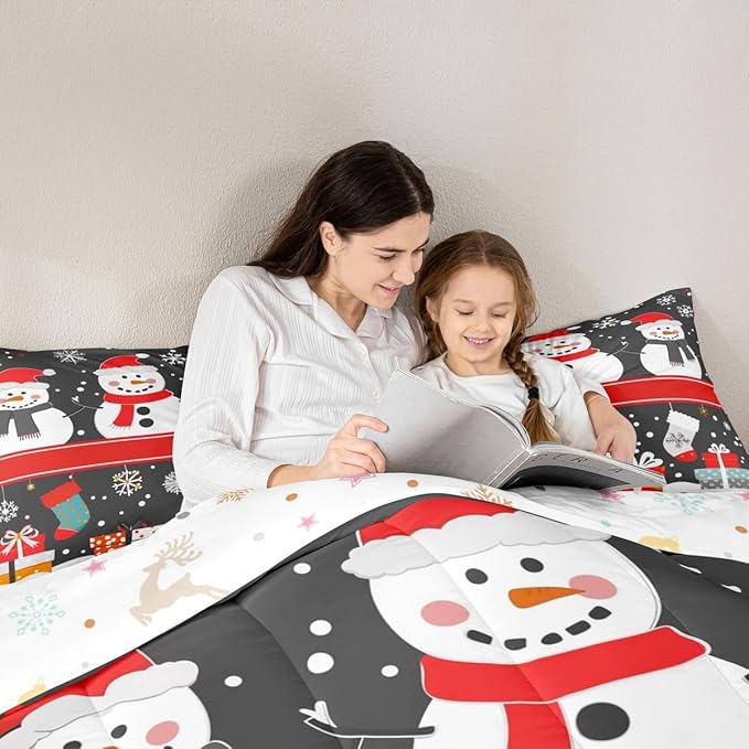 Feelyou Christmas Comforter Set Queen Size Snowman Bedding Set for Kids Boys Girls Snowflake Duvet Quilt New Year Gift Bedroom Decor Microfiber 3 Pcs with 2 Pillow Cases