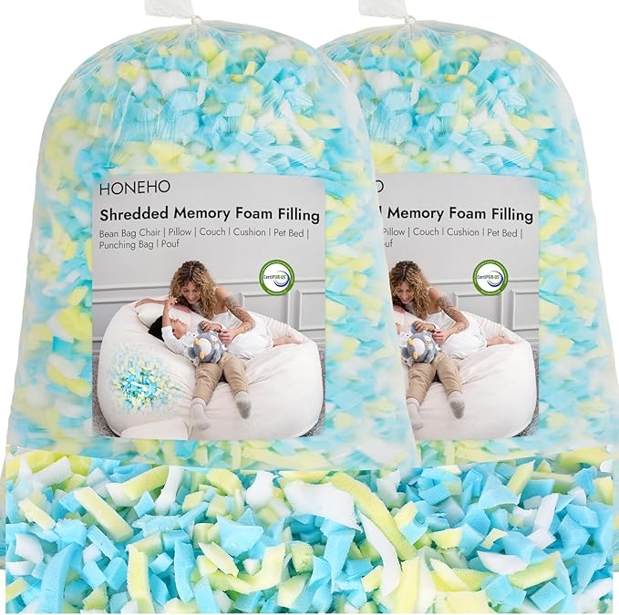 12lbs Shredded Memory Foam Bean Bag Filler, Soft and Convenient Bean Bag Filling Pillow Stuffing for Beanbag, Couch, Cushion, Stuffed Animals, Dog Bed, Arts Crafts