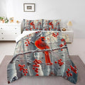 jejeloiu Kids Red Cardinal Comforter Set King Size Christmas Theme Bedding Set for Boys Girls Teens Xmas Birds Winter Rustic Country Farm Animal Duvet Quilt Room Decor