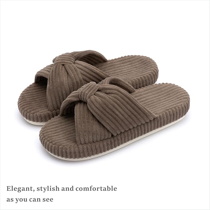 Chantomoo Slippers for Women Memory Foam House Bedroom Corduroy Bow Crossbands Slipper Shoes Comfy Trendy Gift Slippers