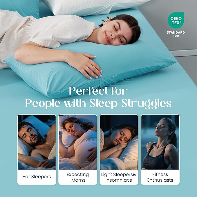 Dream Valley® King Size Sheets Set, Cooling Fitted Sheet with 2 Pillowcase-3 PCS with No Flat Sheet,Q-Max > 0.4 Aerocool, Cooling for Night Sweats, Hot Sleepers,deep Pocket up to 15",Dream Blue