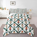 Feelyou Cute Nutcracker Bedding Set Soft for Boys Girls,Green Lattice Pattern Comforter Set Queen Size Colorful Duvet Quilt Microfiber Funny Soldier Bedroom Decor Kawaii 3 Pcs with 2 Pillow Cases