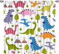 Dino Curtains, Cartoon Style Colorful Dinosaurs Pattern Blackout Window Treatments, Rod Pocket Thermal Insulated Drapes 2 Panel Sets for Kids Bedroom Nursery Classroom, 63" W X 63" L