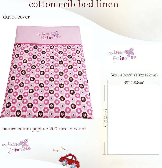 Baby Crib Bedding Set Bed Linen 2pcs Toddler Crib Duvet Cover Set,100% Cotton Poplin, 40x48 Duvet & 12x18 Pillowcase, Soft Embroidery Infant Quilt Cover Baby Bedding