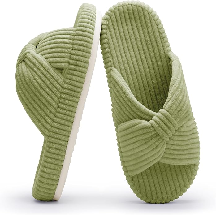 Chantomoo Slippers for Women Memory Foam House Bedroom Corduroy Bow Crossbands Slipper Shoes Comfy Trendy Gift Slippers