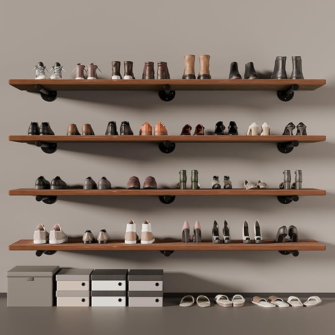 IEO Floating Shelves for Wall Shelf 60 inches Long 11.8" Extra Width Farmhouse Bathroom Decor Bedroom Kitchen Shelves Living Room Wall Mounted Set of 4, Rustic Brown Soild Wood