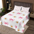 Pink Bowknot Kids Bedspread Twin Size,Daisy Flowers Bow Tie Knot Princess Coverlet Set,Girls Women Room Decor,Plant Floral Bows Romantic Quilted Coverlet,Boho Chic Bedding Quilt,1 Pillowcase