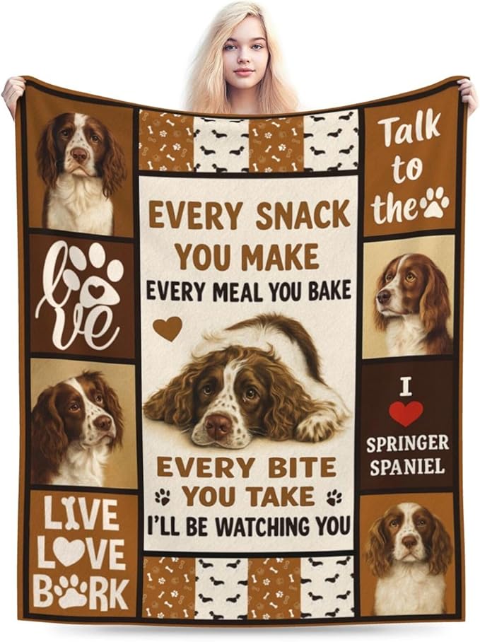 Springer Spaniel Blanket English Springer Decor Throw Blanket Super Soft Flannel Fluffy Plush Cozy Fuzzy Fleece Stuff Blanket Gifts for Dog Lover Woman Girl Kids Adults for Bed Sofa Couch 60"X80"