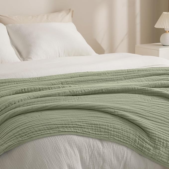 PHF Cooling Muslin Blanket Twin Size 60"x80", 6-Layer Lightweight Gauze Blanket Made from 35% Rayon Derived from Bamboo & 65% Cotton, Breathable & Ultra Soft Cozy, Aesthetic Home Decor, Tea