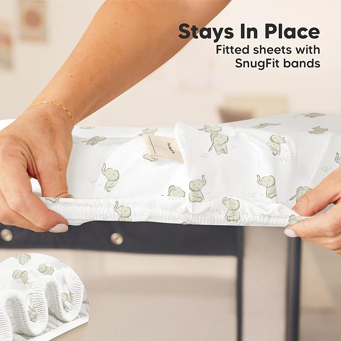 2-Pack Mini Crib Sheets Fitted - 38x26 Pack N Play Sheets for Pack and Play Mattress, Organic Cotton, Soft & Breathable Playard Bedding, Neutral Mini Toddler Bed Cover for Boys, Girls (Elly)