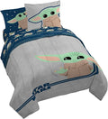 Jay Franco Star Wars The Mandalorian Hello Grogu 7 Piece Queen Size Bed Set - Includes Comforter & Sheet Set - Super Soft Kids Bedding Fade Resistant Microfiber (Official Star Wars Product)