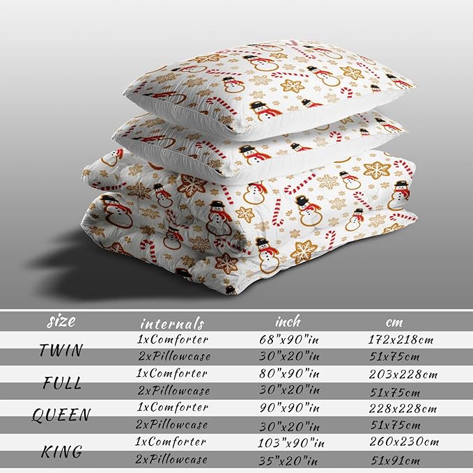 Raphus cucullatus Christmas Bedding Twin,Snowman Christmas Comforter Set,Holiday Bedding Winter Quilt,Snowflake Navidad Comforter Set Twin,Cute Candy Cane Quilt