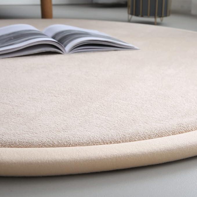 Loartee Thick Kids Round Rug - Coral Velvet Area Rugs, Memory Foam Circular Carpet for Nursery Playroom Home Decor Dormitory, Diameter 47 inch, Brown
