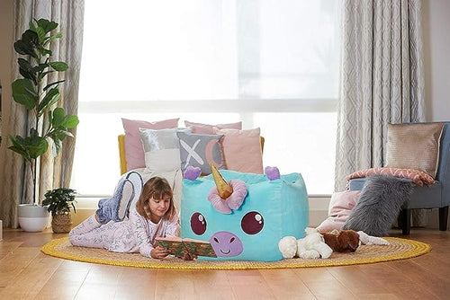 Aubliss Unicorn Stuffed Animal Storage Bean Bag Chair for Kids, Velvet Extra Soft Beanbag Chairs Cover, X-Large Stuffable Zipper Bean Bag for Organizing Plush Toys Girls Bedroom Decor, Cyan