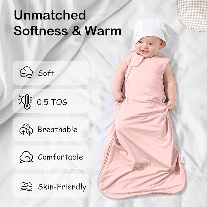 Supersoft Rayon Made from Bamboo Sleep Sack 12-18 Months 0.5 Tog Lightweight Toddler Sleep Sack Baby Wearable Blanket with 2-Way Zipper Summer Unisex Sleeping Bag for Babies - Pink