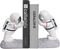 Book End Holder, Astronaut Bookends Outer Space Themed Astronaut Figurine Decorative Book Stoppers to Hold Books Heavy Duty Bookshelf Ends for Kids Rooms Space Decor Bookends (A-Silver Color)