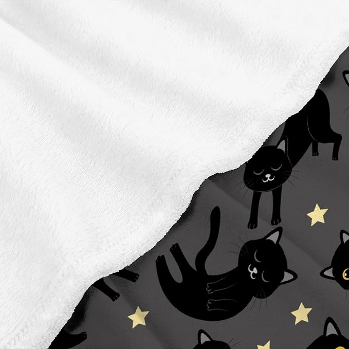 Thuswarm Cats and Stars in The Dark Flannel Throw Blanket Warm Cozy Soft Funny Print Blankets for Bed Couch Sofa Room Decoration Gifts 80”×60” Large for Adult