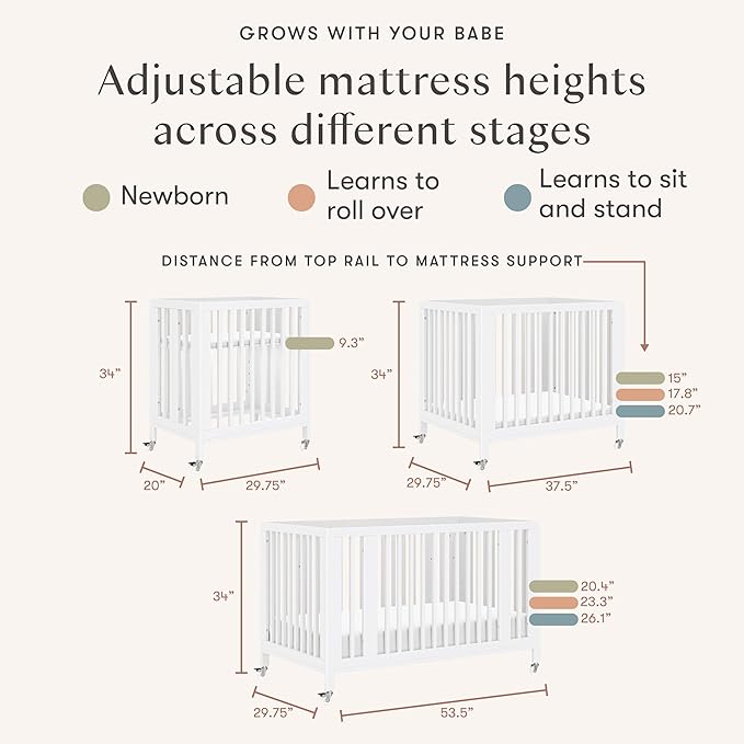 babyletto Rolli Convertible All-Stages® Bassinet and Full-Size Crib in White, Greenguard Gold Certified, FSC Certified, Portable & Adjustable with Conversion Kits and Pads Included