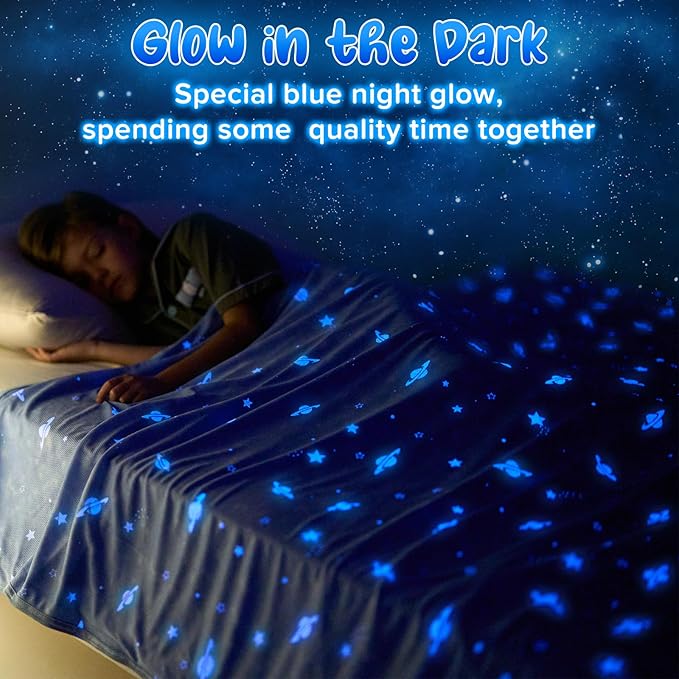 LUXEAR Cooling Glow in The Dark Star Cosmic Blanket for Boys Girls - Gift Throw Keep Child/Adults Cool All Night - Soft Breathable Summer Blanket for Bed Sofa - 79x86in